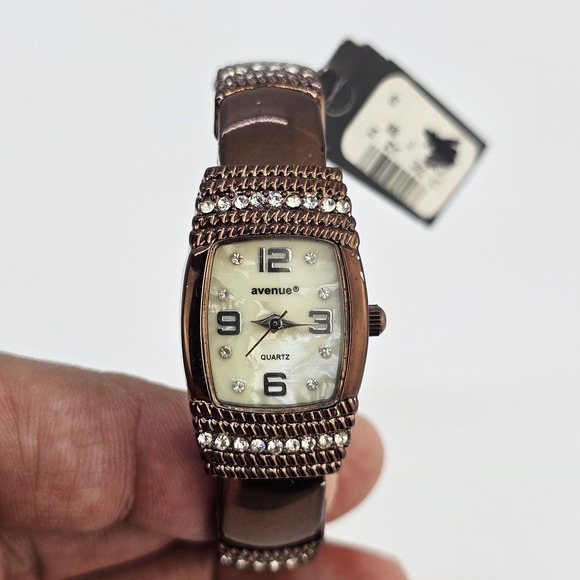 Avenue Accessories - Avenue Open Cuff Watch Women 20MM Cream Dial Brown Bands 5.5" NEW Battery